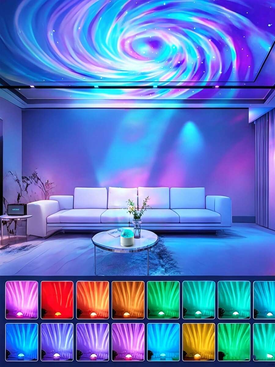 1个LED北极光灯，旋转星空投影灯，带遥控器，星空投影灯，卧室夜灯投影仪，家庭影院，吸顶灯，礼品装饰，节日礼物，露营，婚礼装饰，浪漫氛围灯，房间装饰，情人节礼物，USB供电，奇幻主题，卧室装饰，适用于圣诞节、露营、婚礼、万圣节，桌面照明