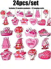 48/24pcs Mother's Day Wooden Hanging Ornaments, Mother's Day Pendants, Slice Tag Decorations, Wooden Mom Decor, Birthday Party Anniversary Family Tree Decor, Mother's Day Gifts - One Size Fits All - View 13
