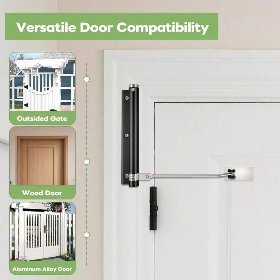 1pc Home Automatic Door Closer, Easy Installation | Spring Door Closer | Automatic Soft Close, Convert Hinge Door To Automatic Self-Closing Door | Adjustable Closing Speed | Includes Support Arm, Screws, Wrench - A - View 1