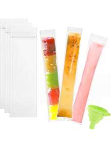 100pcs Long Ice Cream Bags, Suitable For Vegetables/Juices, Fruit Purees, Ice Cream, Frozen Fruits, Can Be Sealed At Low Temperatures, DIY Ice Cream Bags And Food Packaging Bags,Crushed Ice Bags, Transparent Self-Sealing Lollipop Ice Bags - Multicolor - View 1