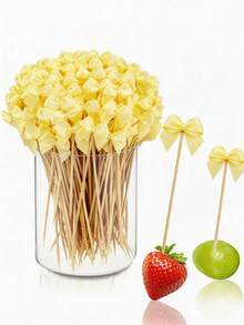 50个黄色蝴蝶结竹签，优雅的蝴蝶结竹签，适用于开胃菜、饮料、生日派对、单身派对、新娘送礼会和蝴蝶结主题派对装饰。 - 多色 - 查看 1