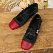 Retro Square Toe Mary Jane Shoes, Strap Flat Shoes For Dress - Vermilion Skin - View 11