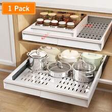 Expandable Pull Out Cabinet Organizer No Drilling, Heavy Duty Adjustable Cabinet Drawer Organizer For Kitchen, Under Sink Sliding Storage Rack For Small Kitchen & Pantry - View 8
