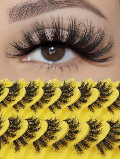 10 Pairs Soft Fluffy 3D Multi-Layer False Eyelashes, Russian Volume Dramatic Curly Lashes, Natural Full Thick Voluminous Eye Makeup Lashes, Lightweight Comfortable Reusable Easy To Apply & Remove Fake Eyelashes, Ideal For Daily Wear, Parties, Weddings, Festivals & Cosplay Looks