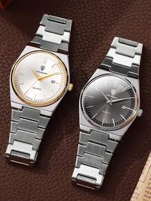 Luxury Vintage Quartz Watch Stainless Steel Band Minimalist Wristwatch For Teens Daily Wear Gift1pcs/Set - Silver - View 5