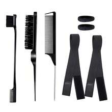 尼龙发梳套装，包含细节梳、刘海梳、造型梳和发带，完美适用于盘发、马尾辫、控制碎发、分缝、倒梳和日常沙龙造型。 - 黑色 - 查看 1