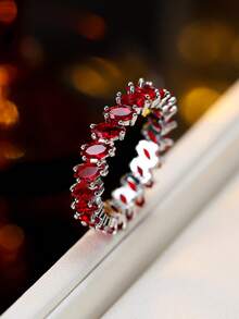 1pc Trending Red Synthetic Zirconia Ring, Luxury Creative Fashion Finger Ring - Ring - View 6