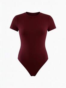 Maternity Bodysuit, Solid Color Round Neck, Minimalist Versatile Slim Fit Summer Red - Red - View 8