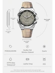 POEDAGAR 1 chiếc đồng hồ nam thể thao thời trang chống nước có dạ quang hiển thị ngày, máy quartz dây da PU, đồng hồ đeo tay nam phong cách thường ngày phù hợp dùng hàng ngày, quà tặng cho nam - Một cỡ - Xem 6
