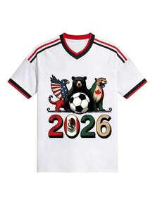 Playera de Fútbol con Diseño de la Selección Mexicana 2026 - Camiseta Deportiva Transpirable y Ligera - Perfecta para Partidos, Viajes y Familias - Material de Alta Calidad con Estampado de Animales, para Jóvenes y Entusiastas del Deporte - Blanco - Ver 5