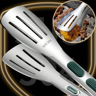 2 pinzas para barbacoa de acero inoxidable, pinzas para alimentos, carne, ensalada, pan, pinzas para parrilla, buffet, antideslizantes, utensilios de cocina.