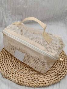 1 túi đựng mỹ phẩm lưới nylon dung tích lớn, túi đựng đồ trang điểm nhiều lớp thoáng khí, túi đựng đồ vệ sinh cá nhân nhẹ, túi du lịch thời trang có nhiều ngăn, kiểu dáng tối giản với khóa kéo, tay cầm phía trên, chi tiết rỗng, thích hợp để đựng đồ vệ sinh cá nhân và dụng cụ trang điểm. - Nhiều màu - Xem 6