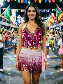 Carnival 2 Pieces Outfit Set - Sequin Fringe Coin Embellished Bra Top & Hip Wrap For Festival, Rave & Parade Wear (Available In Multiple Colors) - Multicolor - View 18