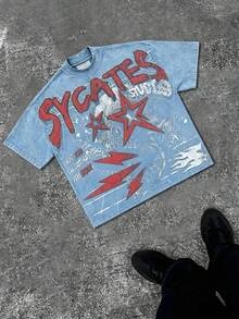 Grunge Revival Essential - Contrast Red/White Graphics With Edgy GAGADO Detail |   100% Cotton2026 - Sky Blue - View 1