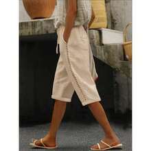 Casual Woven Cotton-Linen Shorts With Side Cutouts, Summer Fashion - Apricot - View 12