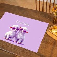 1pc/4pcs/6pcs Linen Placemat With Sheep Pattern Print, Eid Al-Adha Decor, Eid Al-Adha Gift, Suitable For Dining Table, All Season Decoration, Modern Washable Tabletop Mat, Room Decor, Placemats, Coasters, Kitchen Dining Mat, Indoor Outdoor Party Decor, Home Decor, Ideal Gift - Multicolor - View 3