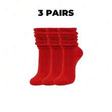 1Pair Women's Slouchy Crew Socks, Fall Winter, Thick, Slouch, Red, Soft And Comfortable, Mother's Day Moisture-Wicking, Fashion Daily Wear, Cross Fit Sock, Red School Sock, Christmas - Red - View 9