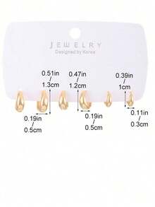 3pairs Minimalist Exaggerated Hoop Earrings Women, Festival - 黃金 - 查看 2
