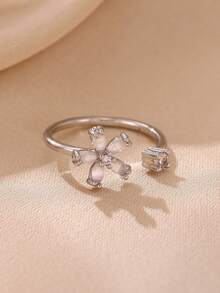 18K Gold Plated Stainless Steel Adjustable Ring With Cute White Agate Flower, Charming Accessory For Party, Vacation, Daily Wear, Gift For Her/Mom/Best Friend - Stainless Steel - View 9