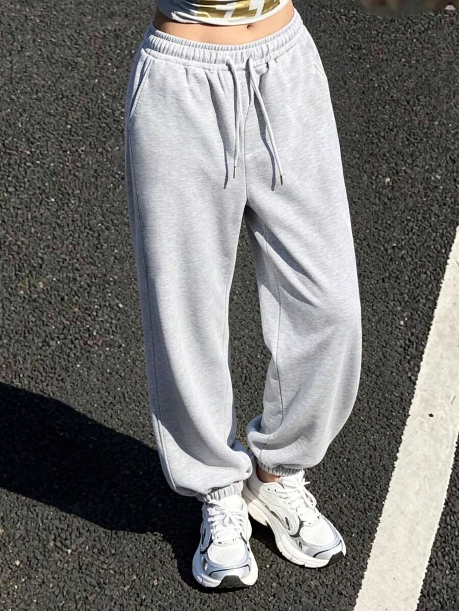Women's Casual Drawstring Sports Pants, Spring/Summer Fall - Light Grey - View 1
