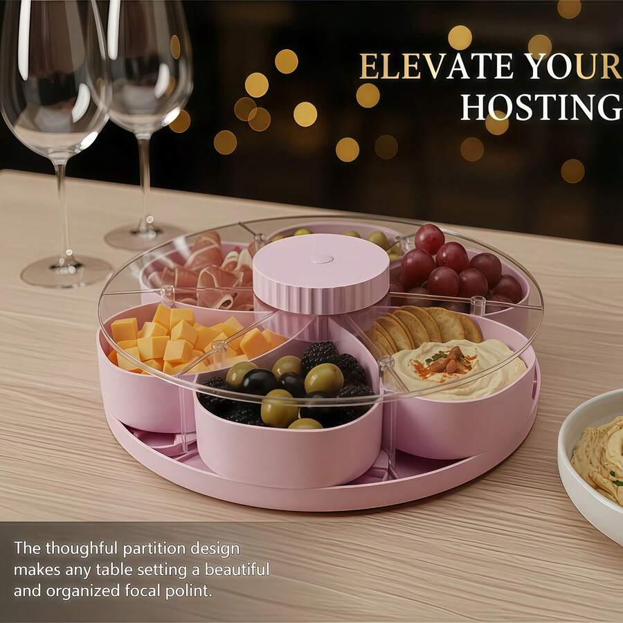 1pc Rotating Divided Snack Plate, Suitable For Placing In Living Room