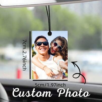 2D Flat, 1pc Personalized Photo Car Hanging Ornament, Custom Car Decoration Pendant, Suitable For Rearview Mirror, Perfect Gift Choice For Him/Her/Family & Friends, First Car Anniversary, Valentine's Day, Mother's Day, Father's Day Present