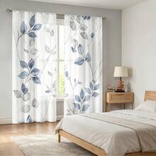 2 pièces Rideaux voile bleu-gris d'eucalyptus, rideaux transparents imprimés avec passants, doux et translucides pour une protection de l'intimité, convient pour la chambre à coucher, le salon, la décoration de la maison - Multicolore - Voir 7