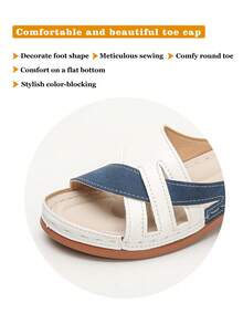 Plus Size Fashion Casual Women's Summer Blue & White Splice Open Toe Thick Sole Wedge Slippers, Daily Wear, Beach, Lightweight, Slip-On, Comfortable Mother Shoes - Blue - View 3