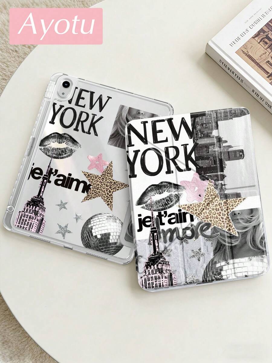 Ayotu 这款都市建筑与豹纹图案的平板电脑保护套兼容 iPad Air 8 (M4) 2026 (11/13 英寸)、Air 11 英寸 M3 2025 / M2 2024、Air 第五代 2022、(A16) 11 英寸第十一代 2025，也兼容三星 Galaxy Tab 和 Kindle Paperwhite 第十二代 2024。透明背壳，时尚图案保护套，支持自动休眠和唤醒功能，内置气囊保护，适合作为礼物或办公用品。