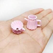 1/12 Scale Alloy Material Miniature Realistic Drip Coffee Pot Set, Pink Coffee Pot, Small Bowl, Cup, Dollhouse Decor, Architectural Diorama Accessory, Photography Prop - Pink - View 10