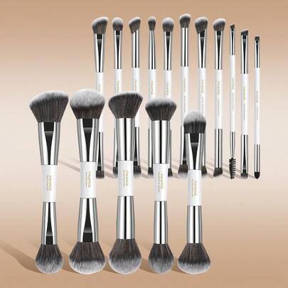 MAANGE 16件套专业化妆刷套装，柔软纤维材质，方便携带，包含粉底刷、散粉刷、腮红刷、遮瑕刷、高光刷、晕染刷、修容刷、晕染刷、眼影刷、眼线刷、眉刷、睫毛刷，轻松打造精致妆容，多功能超柔软化妆刷套装，适合化妆新手，方便携带，是送给女性和女孩的理想礼物。