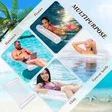 1 pieza Colchoneta de agua inflable flotante, esta hamaca de agua plegable de verano está hecha de material de PVC transparente con decoración de lentejuelas brillantes. Con una estructura de doble cámara y diseño plegable, este sillón inflable es imprescindible para cualquier actividad acuática o vacaciones en la playa. - convencional - Ver 2