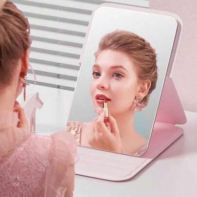 Espejo de vanidad plegable, esencial para viajes - Espejo de maquillaje con cubierta protectora de piel sintética PU, espejo de mesa portátil de gran vista para vacaciones y viajes de negocios