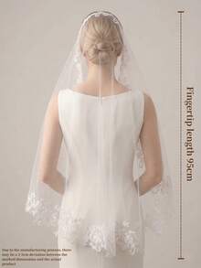 1pc Mantilla Style Lace Trim Fingertip Length Bridal Veil With Comb, White/Ivory,Festival,Birthday - Multicolor - View 4