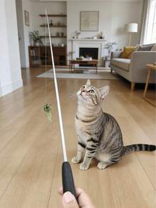 1个装绿色小鸟互动猫玩具，耐用塑料猫羽毛逗猫棒，适合室内猫，有助于缓解无聊和锻炼身体。 - 彩色 - 查看 1