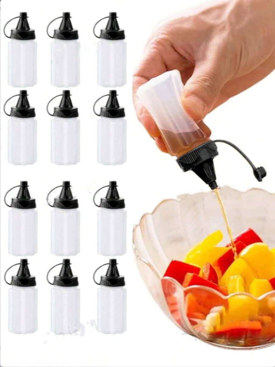 Transparenter Sauce Quetschflasche Set - beinhaltet Sauce Flasche, Saft Flasche, Quetschflasche, essentielle Küchenutensilien für Salat, Outdoor Grillen, Camping, Backen, Grillen, Picknicks - 1 Düse Quetschflasche für Saucen und Gewürze - Schwarz - Übersicht 1