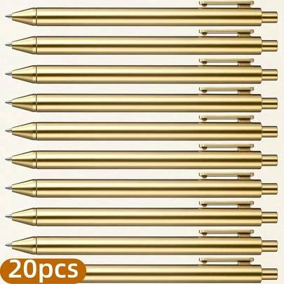 5/10/20 Pcs Luxury Gold Plastic Retractable Black Ink Medium Tip (1.0mm) Smooth Writing Pens, Suitable For Weddings, Bridal Parties, Business Office, Students, Teachers, School, Journals And Gifts,Teacher Appreciation Gifts