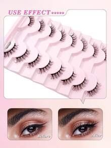 ENCHUW 8 pares de pestañas postizas de medio ojo, pestañas naturales y esponjosas, pestañas de ojo de gato que alargan el extremo del ojo para uso diario - Negro - Ver 4