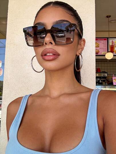 1pc Leisure Square Large-Frame Leopard Print Fashionable Women's Fashion Glasses, With Plastic Bohemian Style Decorative Design, Suitable For Daily Wear