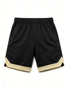 Men's Summer Sports Drawstring Waist Shorts, Quick-Dry Breathable Lightweight For Outdoor Activities, Knee-Length - Black - View 6