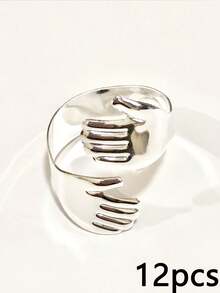 6/10/12pcs Reusable Gold-Plated Alloy Two Hands Embracing Each Other Napkin Rings: Smooth Edge, Easy To Clean, Suitable For Wedding Party Celebration And Holiday Dinner - Multicolor - View 8
