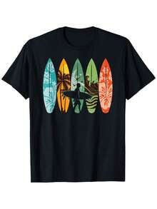 Men's Short Sleeve T-Shirt Funny T-Shirt For Men Surfboarder Hawaii Wave Surfing Surfboard Lover Beach Surfer T-Shirt Soft Fabric, Breathable, Comfortable Short Sleeve T-Shirts Perfect For Summer - 黑色 - 查看 1