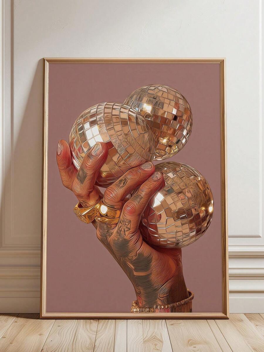1pc, Canvas Wall Art, Framed Wall Art, Handheld Disco Ball Design, Gray-Pink Home Decor Wall Art, Disco Ball Print, Y2K Mirror Ball Wall Art, Modern Charming Wall Decor, Mirror Ball Poster, Apartment Decor, College Dorm Decor, Posters, Home Gallery, Room Decor, Home Decor, Dorm Decor, Bedroom Decor, Living Room Decor, Bathroom Decor, Office Decor, Kitchen Decor, Gifts, Mother's Day Decor - Multicolor - View 1