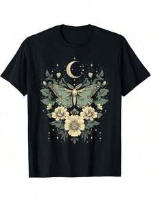 Lunar Moth Floral Print T-Shirt - Black 6 - View 1