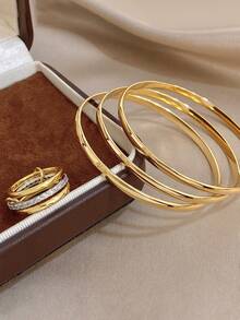 Juego de joyería de pulsera y anillo chapado en oro de 18K con circonita de dos tonos, para mujeres y damas, joyería de acero inoxidable de estilo bohemio de verano para la playa, regalo para mamá, para fiestas diarias, galas, bodas, San Valentín, aniversarios, festivales de música, Navidad, citas, Día de Pascua - Multicolor - Ver 3