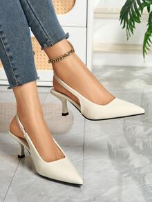 High-Quality Formal Women's Shoes, Fashionable And Elegant Nude Patent Leather High Heels With Pointed Toe, Low-Cut Open-Back Stiletto Pumps, Comfortable European And American Style Commuter Shoes, As Well As New Spring/Summer PU Leather Elegant White High Heels, Suitable For Banquets, Weddings, Dances And Dates. - White - View 2