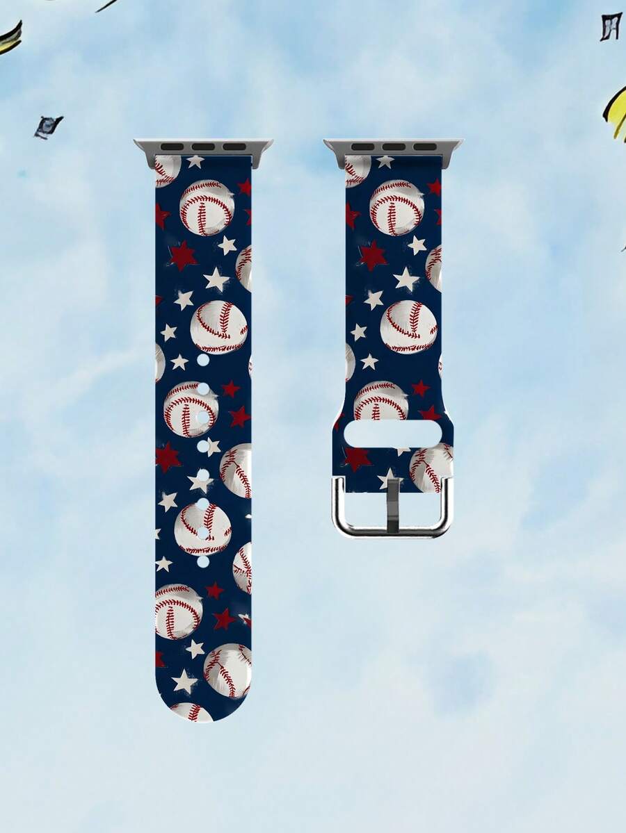 棒球紅白色星星中性時尚矽膠錶帶,適用於 38mm 40mm 41mm 42mm 44mm 45mm 46mm 49mm,相容於 Series Ultra/S11/S10/SE/8/7/6/5/4/3/2/1 - 彩色 - 查看 1