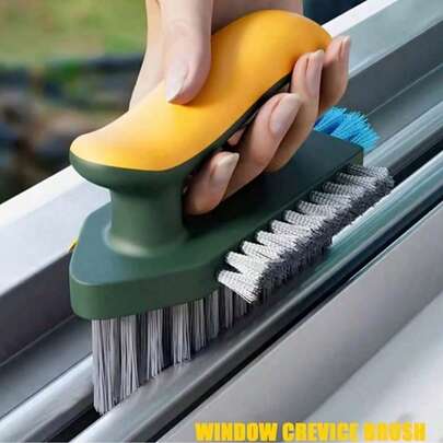 1pc Multi-Functional Window Groove Brush, 3-In-1 Deep Cleaning Brush With Handle, Suitable For Window Tracks, Door Frames, Keyboards, Window Sills, Door Frames And Car Vents & Corners, Durable Bristle Design, Efficient Dust And Dirt Removal Tool For Home And Kitchen, Essential Cleaning Accessory