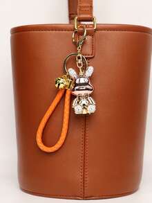 1pc New Plated Sitting Rabbit With Rhinestone Bell Braided Rope Elegant Keychain Decoration Toy Small Gift - Multicolor - View 14