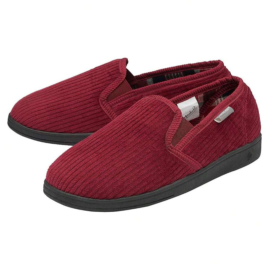Dunlop - Mens Comfy Memory Foam Slippers With Hard Traction Rubber Sole - 酒紅色 - 查看 1